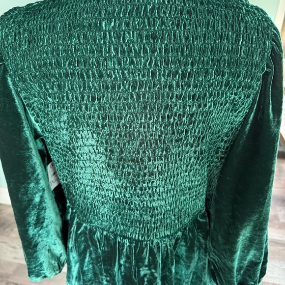 Free People Farrier A-Line Smocked Velvet Mini Dress Green Medium - Picture 6 of 7
